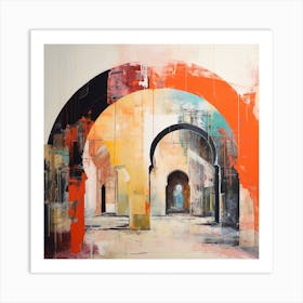 Abstract Contemporary Art Print - Endless Archways Of Red, Orange & Blue   Art Print