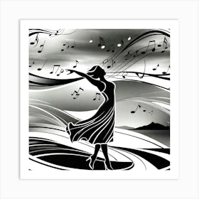 Woman Dances With Music Notes Art Print