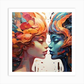 Two Women Kissing Art Print