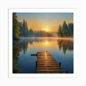 Default Beautiful Nature Photo Painting Of A Misty Sunrise On 1 Art Print