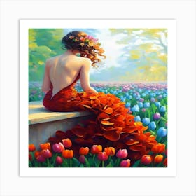 A Girl With Curly Hair Sitting Art Print