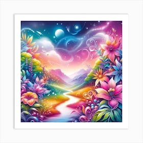 Colorful Landscape With Flowers Art Print