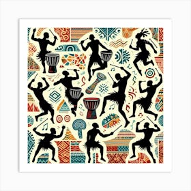 Tribal African Art men silhouettes 1 Art Print