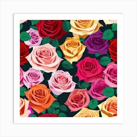 Roses Seamless Pattern 10 Art Print