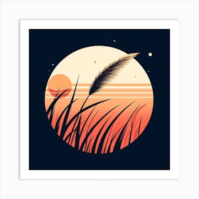 Sunset With Grass Art Print