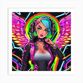 Neon Girl With Wings 8 Art Print