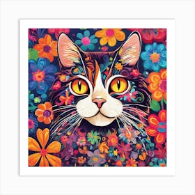 Flower Power Cat Art Print (7) Art Print