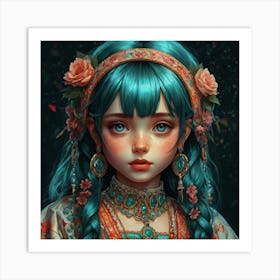 Blue Haired Girl Art Print