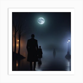 Man And Woman Walking At Night Art Print