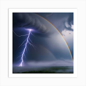 A Vibrant And Striking Image Of A Bold Lightning Bolt Illuminating A Dark Thunder Stormy Sky 3 Art Print