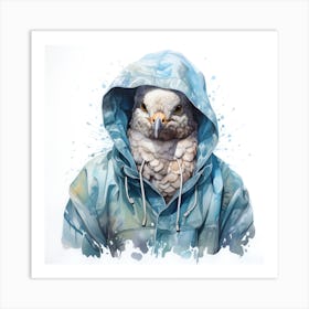 Watercolour Cartoon Dove In A Hoodie 1 Art Print