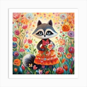 Raccoon In The Garden Art Print