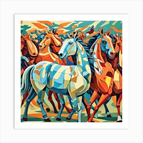 Horses Cubism Style Art Print