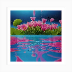 Pink Flowers In Water Art Print