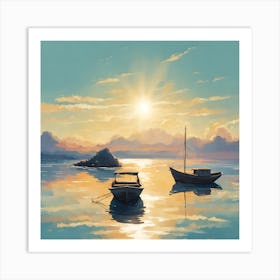 Boats At Sunset Art Print