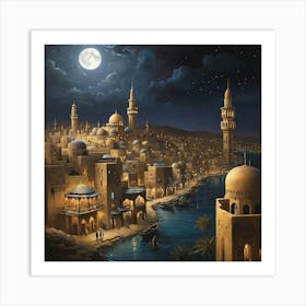 Egyptian City At Night art print Art Print