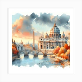 St Peter'S Basilica In Rome Watercolor Painting Art Print