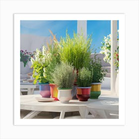 Potted Plants On A Table 1 Art Print