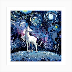 Unicorn Fantasy Van Gogh Starry Night Art Print