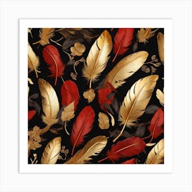 Golden and red feathers 1 Art Print