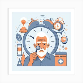 Old Man With A Clock Art Print