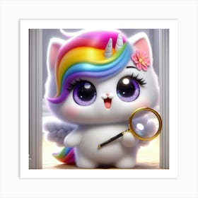 Unicorn Cat, caticorn With Magnifying Glass 7 Art Print