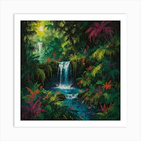 Waterfall In The Jungle 53 Art Print