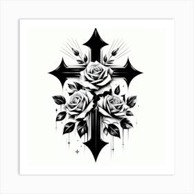 Cross With Roses 3 Art Print