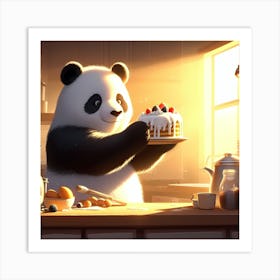 Panda Bear Eating Cake Art Print