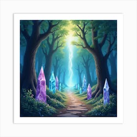 Ancient Crystal Forest With Magical Light, Watercolor 1 Art Print