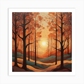 Sunset In The Forest Art Print