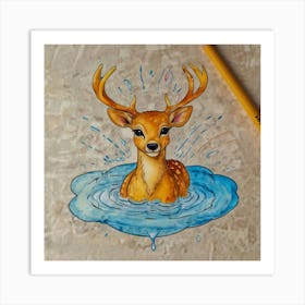 Deer In Water 6 Art Print