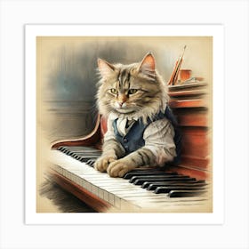 Cat Playing Piano 3 Art Print