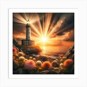 Lighthouse At Sunset 2 Art Print