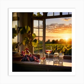 Watercolor Modern Bathroom Over Looking Wine Vinyard Sunset Studio Photography Complex Details Art Print