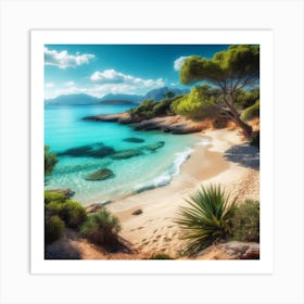 A tranquil and secluded beach with crystal clear turquoise waters.4 Art Print