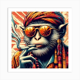 Monkey Smoking Weed Art Print