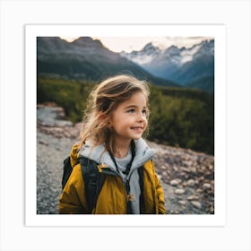 Little Girl Hiking In The Mountains Art Print