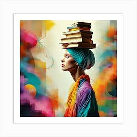 Surreal Intellectual Harmony with Colorful Books Art Print