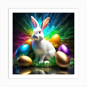 Easter Bunny And Eggs Glass Effect Art Print