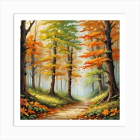 Forest In Autumn In Minimalist Style Square Composition 163 Art Print