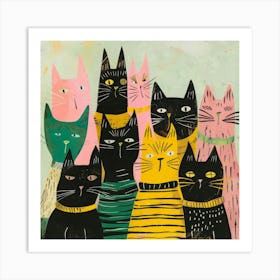 Cats In A Group Art Print