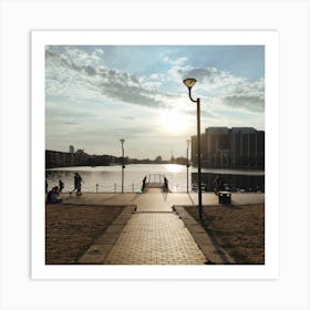Sunset Over Dock In Canary Wharf Art Print