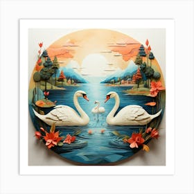 Lake and swans Art Print