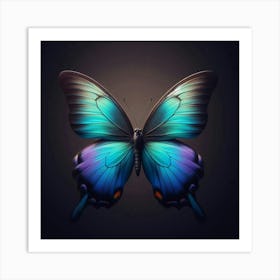 A Stunning and Colorful Digital Painting of a Morpho Butterfly with Vibrant Blue and Purple Wings and Delicate Antennae Art Print