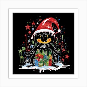 Penguin Santa Hat Art Print