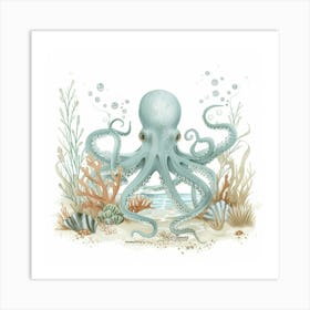 Storybook Style Octopus With Bubbles 4 Art Print