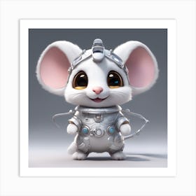 A Super Cute Chibi Zodiac Rat, In The Universe, With Snowwhite Shiny Fur, Happy Smile, Happy Smile, (3) Art Print