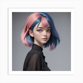 Blue And Pink Hair Art Print