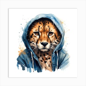 Watercolour Cartoon Cheetah In A Hoodie 2 Art Print